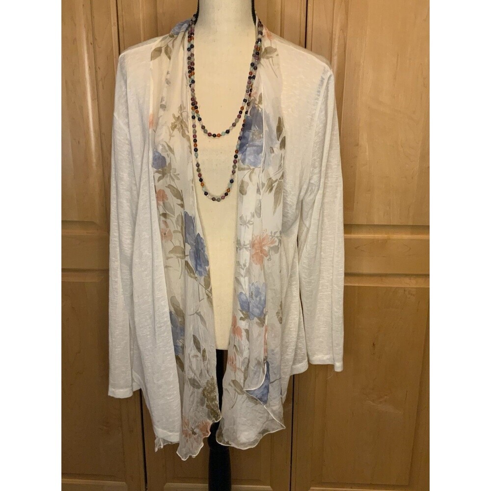 Elena Baldi Women’s 3X Semi Sheer Cardigan With Built In Silk Scarf
